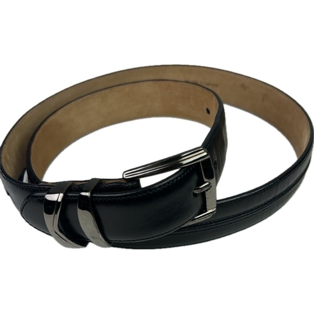Mezlan Designer Black Leather Belt Silver Metal Buckle Made in Spain